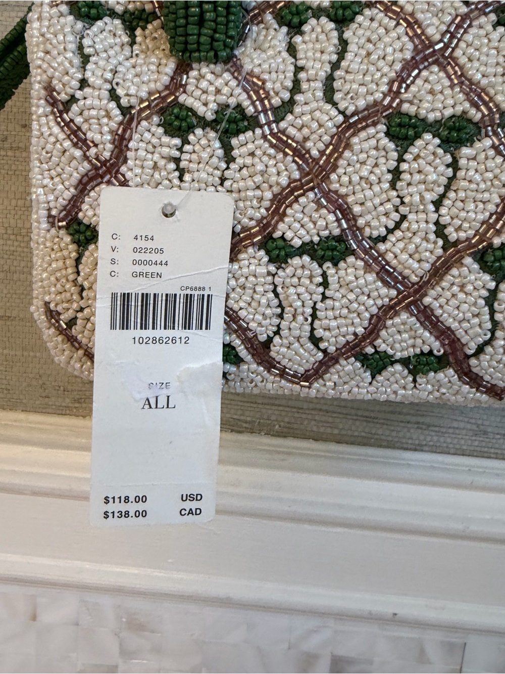 NWT new Anthropologie beaded box shaped shoulder bag green bows white - Picture 5 of 17